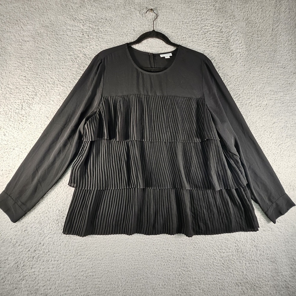 J Jill Top Womens L Black Pleated Tiered Flowy Witchy Goth Dark Fairy Officecore